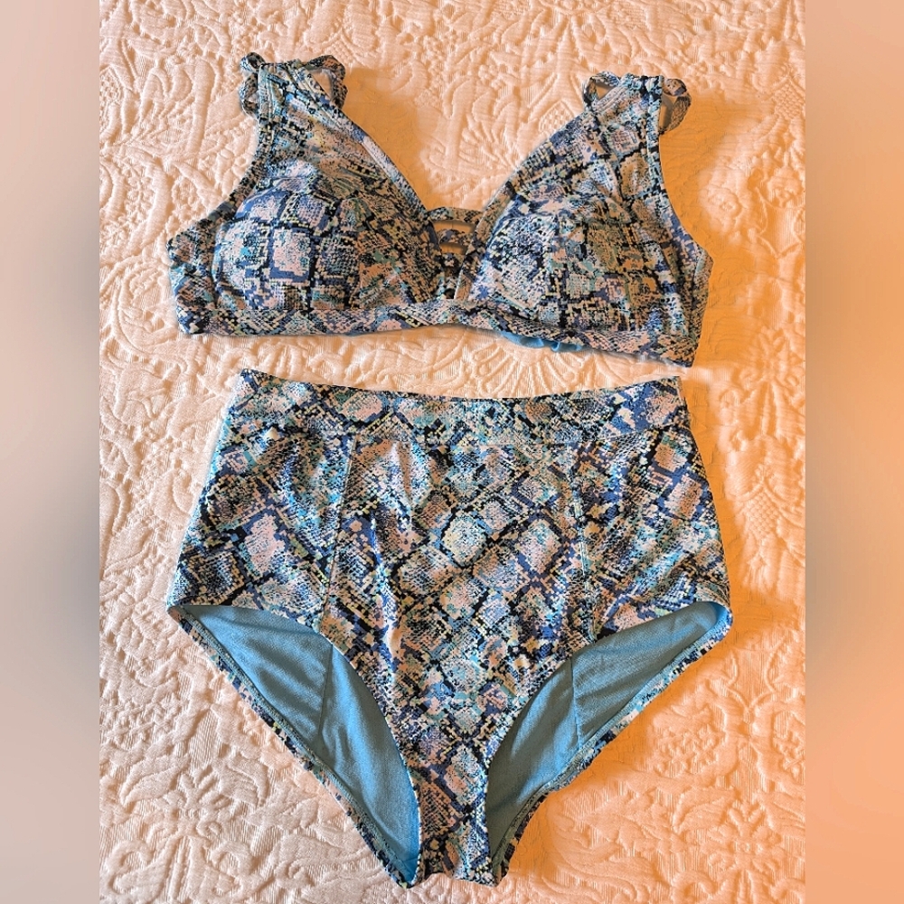 Snake print bright color high waisted bikini